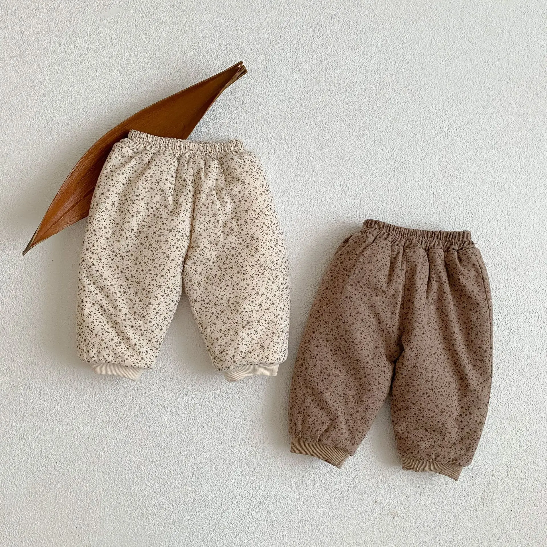 Winter Retro Floral Pants Baby Girls Sweet Thicken Casual Cotton Trousers Boys Keep Warm Loose Cotton Pants New Clothes kids trousers linen cotton pants