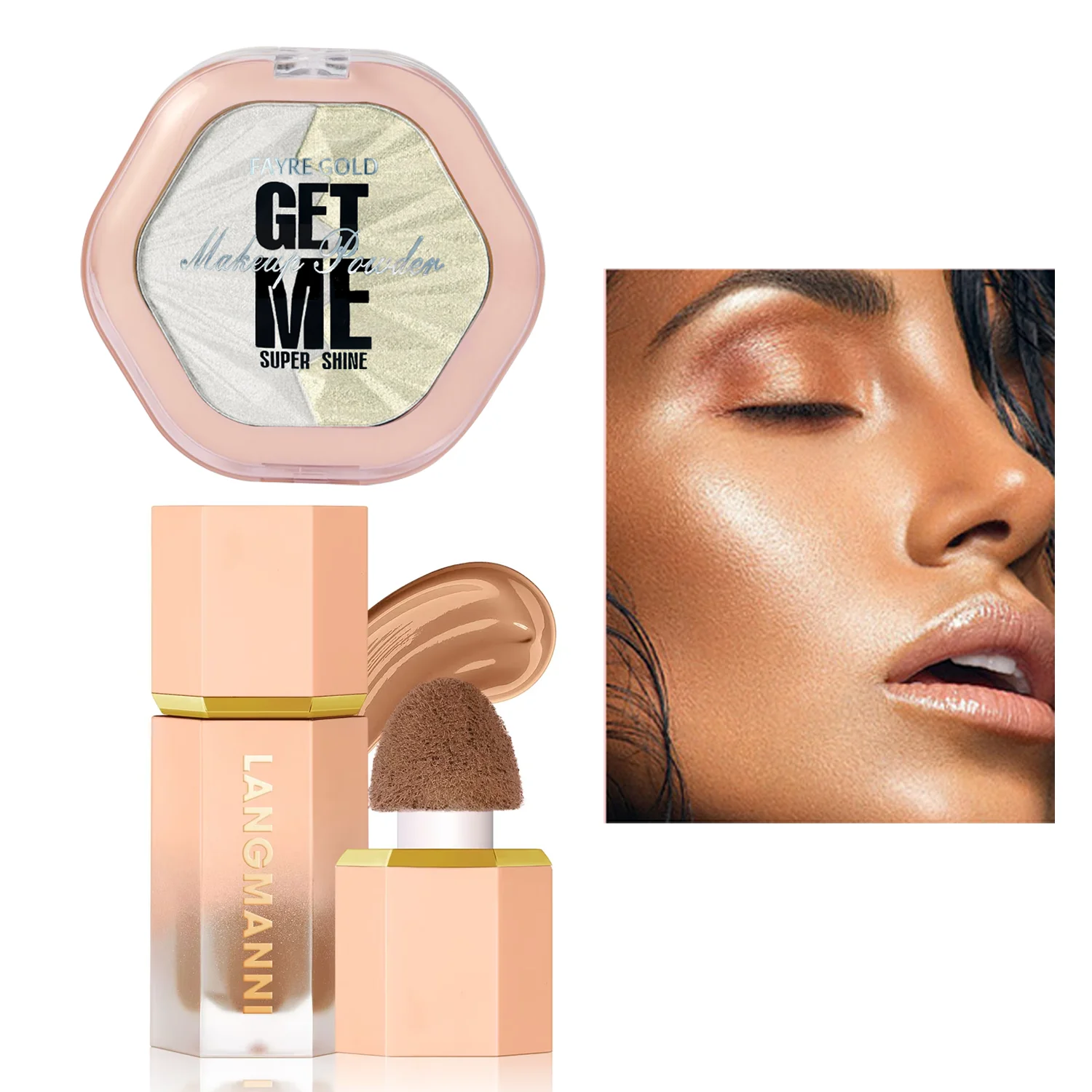3-color facial contouring facial highlight combination base contouring liquid sponge elastic brush head portable