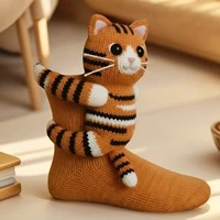 Crochet Animal Socks Breathable Hand Crocheted Plush Socks Moisture Wicking 3D Knit Warm Socks for Animal Lovers