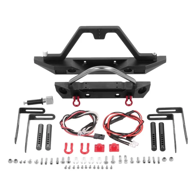 

Metal Rear Front Bumper with 4 LED Light Trailer Tail Hook Winch Mount for SCX10 DropShipping