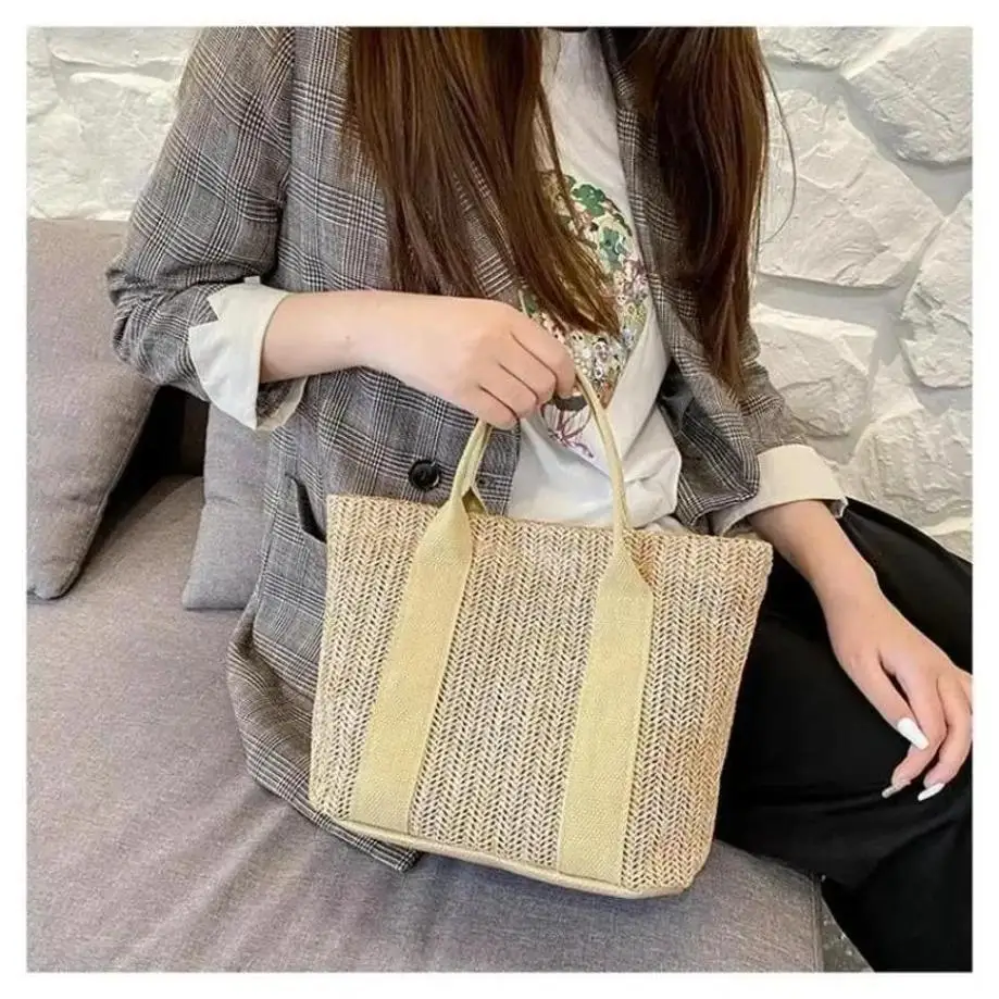 1 Pcs Single Shoulder Diagonal Cross Woven Bag Large Capacity Summer Women's Fresh Travel And Vacation Versatile Beach Bag