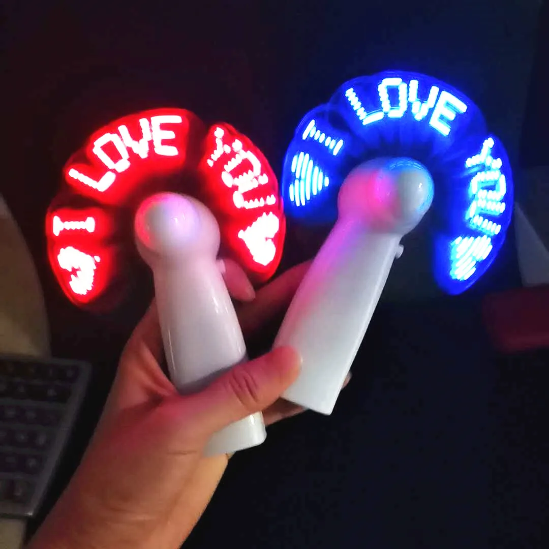 

Creative Handheld With Letters Luminous Flash Word Small Electric Fan Mini LED Light Display Confession Small Handheld Fan