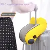 New U-shaped Travel Neck Pillow Elastic Fabric Foldable Inflatable Pillow Press Type Neck Support Cushion Airplane Pillow 2