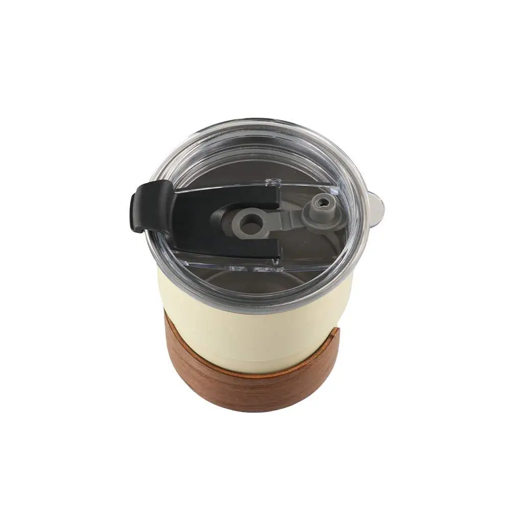맥주잔 300ml 커피 캠핑 머그컵 304 스테인리스 스틸 뚜껑 포함 커피컵 화상방지 나무뚜껑 물컵 피크닉용