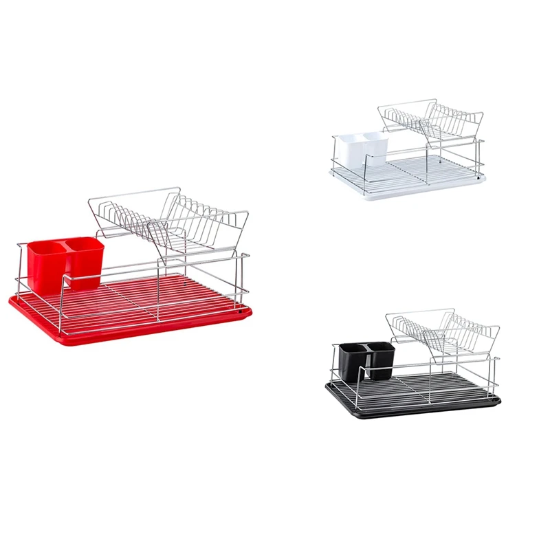 

2 Tier Dish Rack, Kitchen Dish Drying Rack With Drainboard/Cutlery Cup Kitchen Storage Organizer
