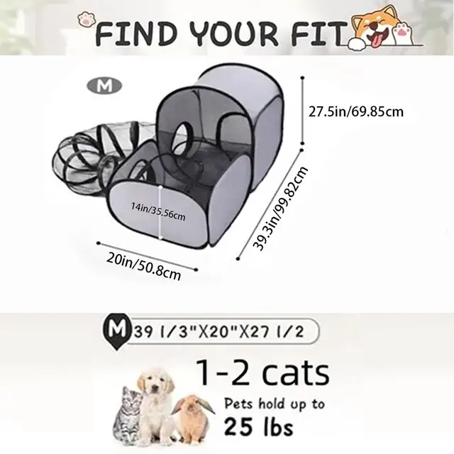Cat Enclosure Tunnels Dog Play Pen Foldable Enclosure Tunnels House Interactive Toy Exercise Playground for Kitten Puppy Animals 6