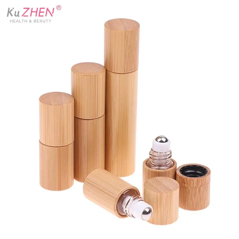 1Pcs 1/2/3/5/10Ml Glass Bamboo Wood Bottle Perfume Empty Oil Bottle Roll On Ball Perfume Aromatherapy Bottle Oil Roller Bottle