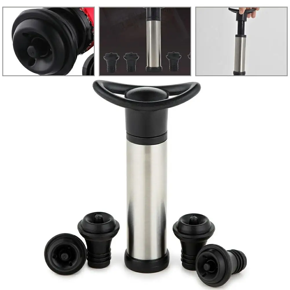 Stainless Steel Vacuum Wine Stopper With 4 Valves Ai Vacuum Pump Sealer Wine Saver Pump Sealer Saver