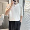 Polo Shirt Luxury Light Silk Ice Mens Summer No Iron Business Turn Collar Short Sleeve Knitted T-Shirt Fashionable Casual Wear