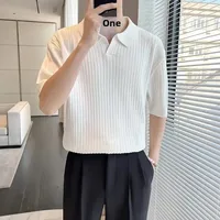 Polo Shirt Luxury Light Silk Ice Mens Summer No Iron Business Turn Collar Short Sleeve Knitted T-Shirt Fashionable Casual Wear