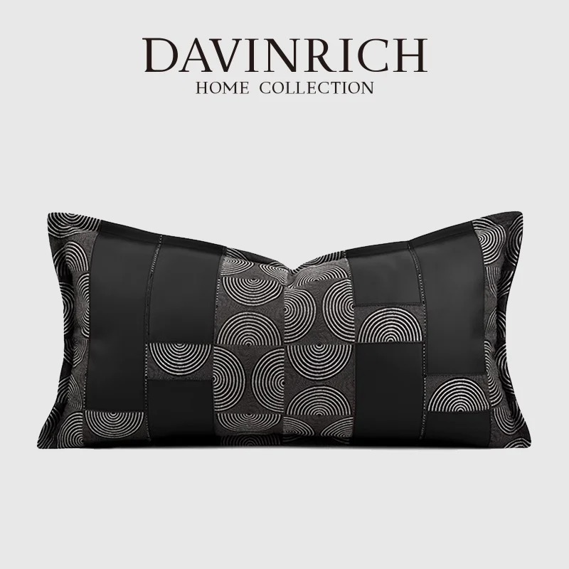 

DAVINRICH, испанский, современный дизайн, Роскошная ткань, кожа, Сращивание, Геометрическая подушка, цвет черный, пепепельно-серый