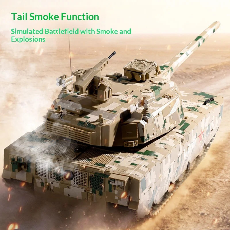 2.4G RC 탱크 ZTZ-100 1:18 스케일 360 °   회전식 시뮬레이션 사격 반동 조명 소리 연기 군사 장난감 (어린이 및 성인용)