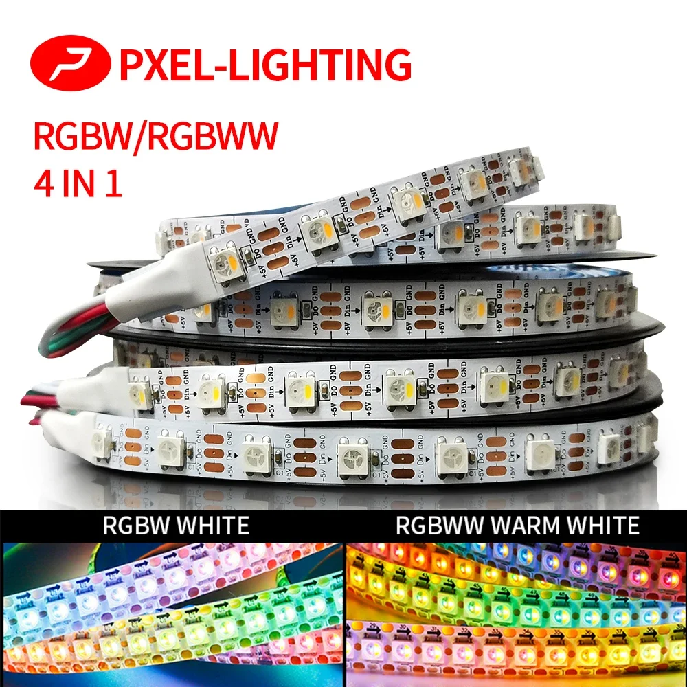 

DC5V SK6812 RGBW Led Strip Light 4 in 1 （Similar WS2812B）1m 5m 30 60 144 LEDs Individual Addressable RGBWW Led Lights IP30 65 67
