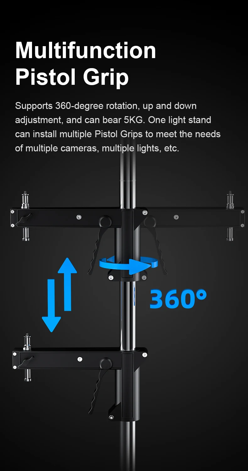 2.4M Roller Column Tripod Adjustable Stand Gun Grip With Sliding Arm Wheel For P