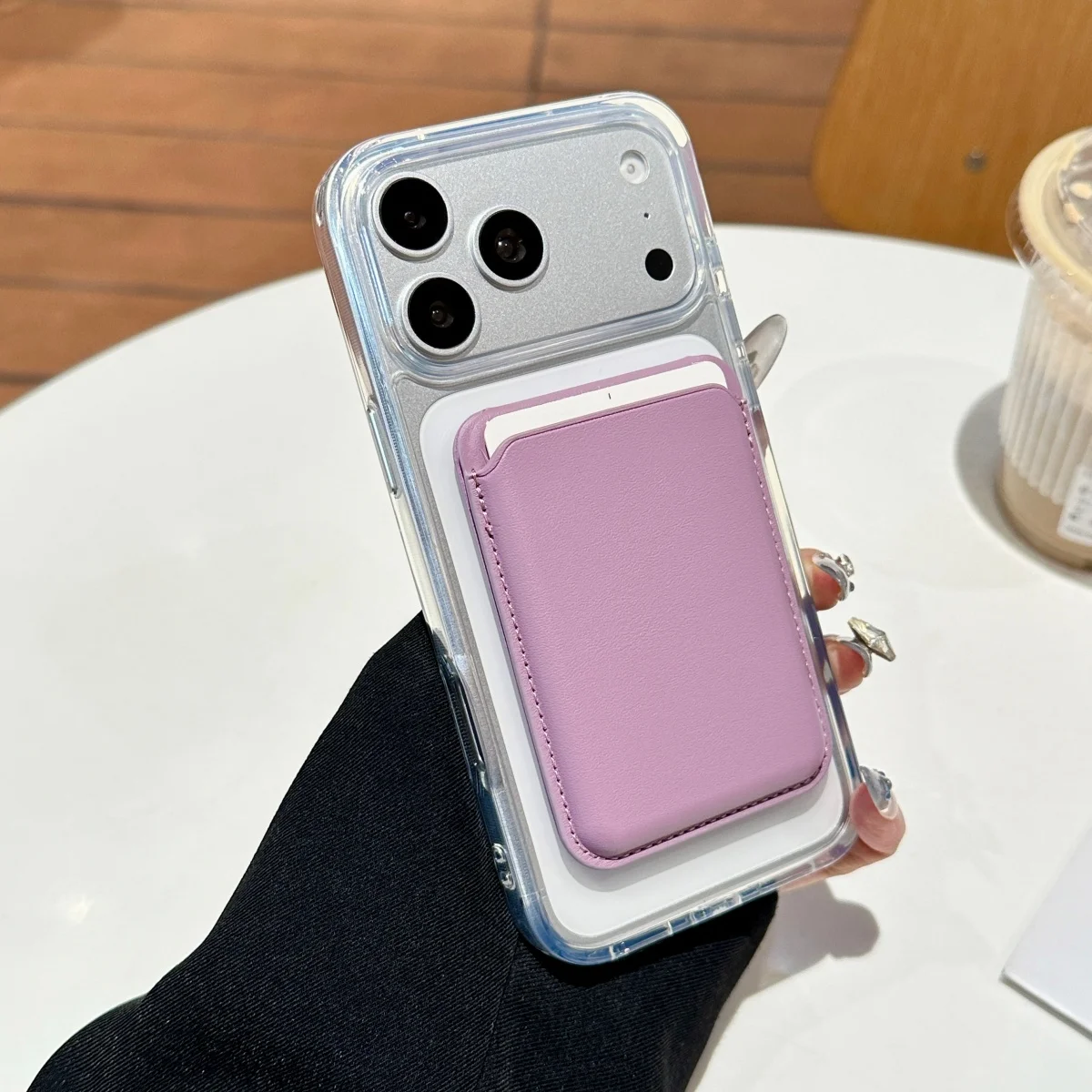 Magnetic Leather Card Holder with Stand and Photo Pocket