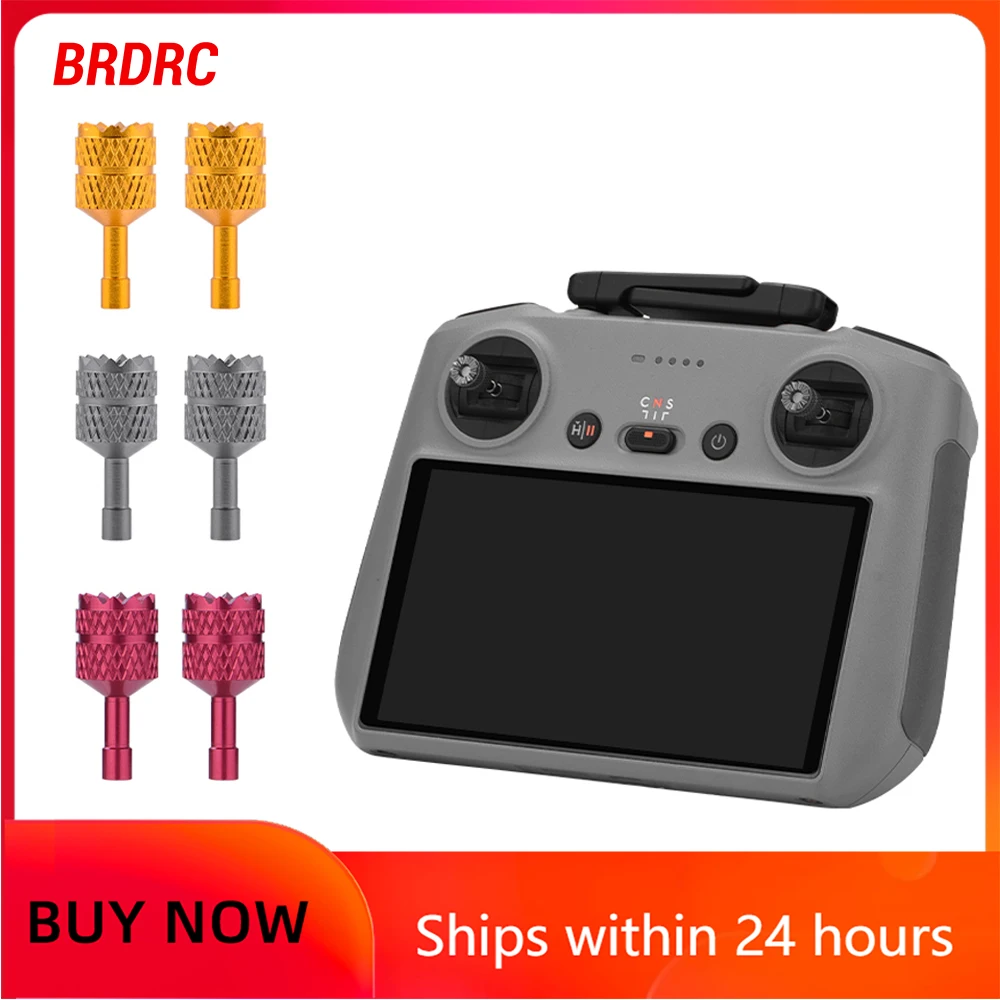 Joysticks de rechange pour télécommande DJI RC 1 2 en alliage d'aluminium argenté, posés sur fond noir.