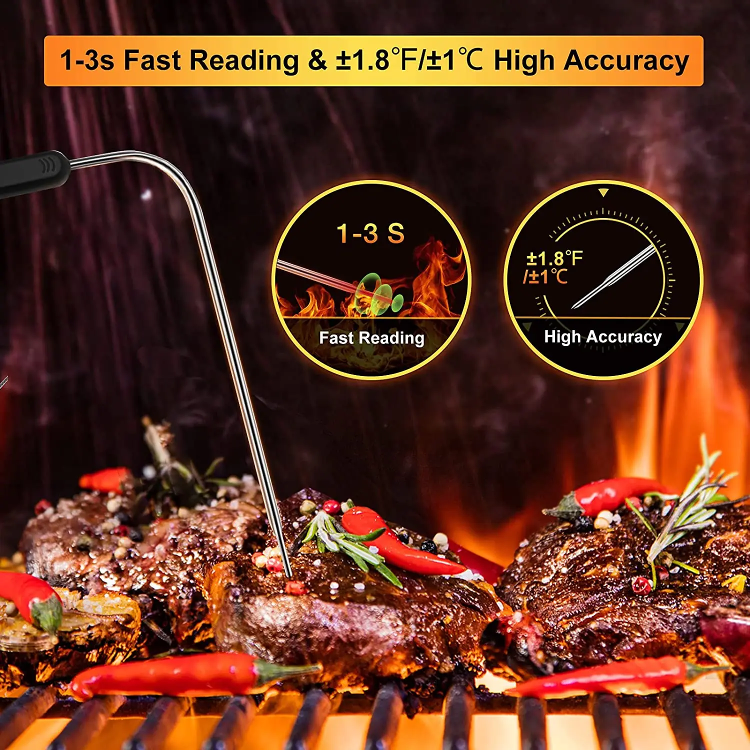 328ft Wireless Meat Thermometer for Grilling Smoker BBQ Oven Digital Food Kitchen Thermometer with 4 Probes Timer Alarm Gift New 5