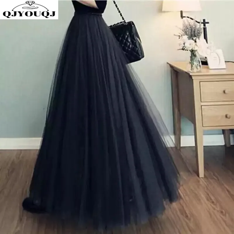 

Mesh Skirt for Women in Spring/summer 2024 New High Waisted Mid Length A-line Skirt Pleated Skirt Black Gauze Skirt