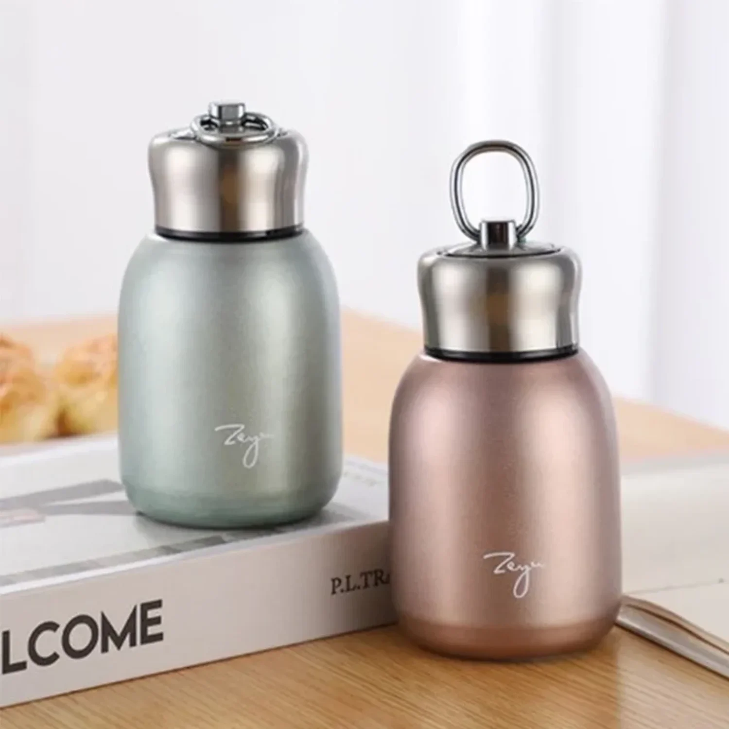 300ML Fashion Mini Coffee Vacuum Flasks Lovely Stainless Steel Thermos Portable Travel Water Bottle with Lid Cups