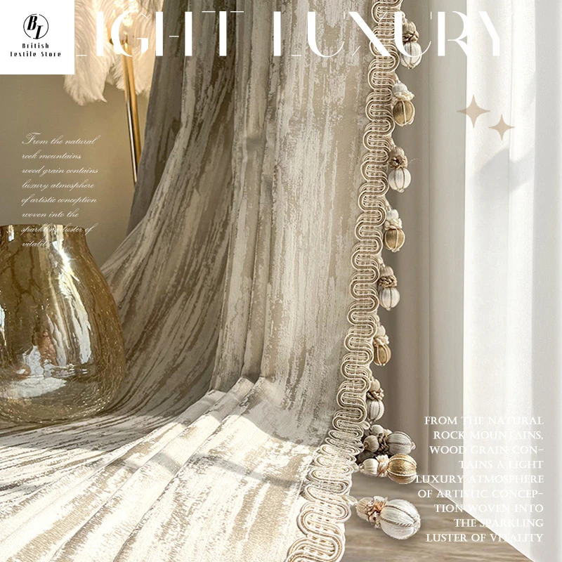 Golden Coffee Fashion Cream Luxury Curtains for Living Room Bedroom Dining Chenille Jacquard Thickened Blackout Vertical Strips