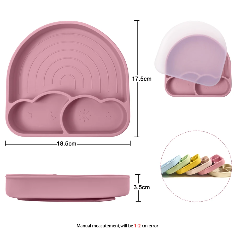 New Design Baby Safe Silicone Dining Plate With Lid Solid Cute Cartoon Children Dishes Suction Toddle Training Tableware