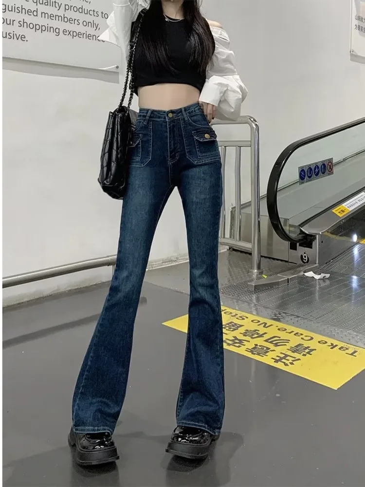 Zipper Art Harajuku Versatile Spring Jeans Pants Dark Wash Trendy Women's Straight Tube Pants New Lazy Women's Jeans