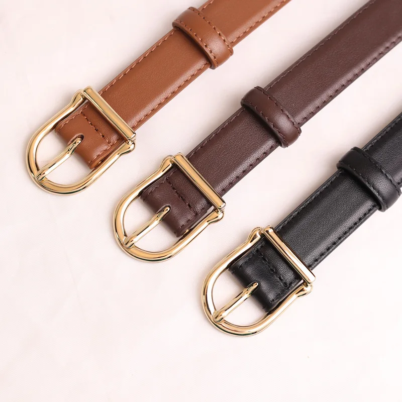 

Роскошный кожаный ремень для женщин, простой и универсальный ремень из воловьей кожи с пряжкой в корейском Instagram-стиле, 2023