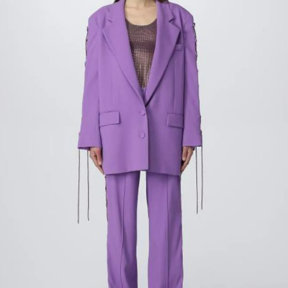 Single-breasted Trouser Sets Lapel Set Woman Two Pieces Casual Elegant Suit for Woman Ceremony Strap New in Outerwears Blazer