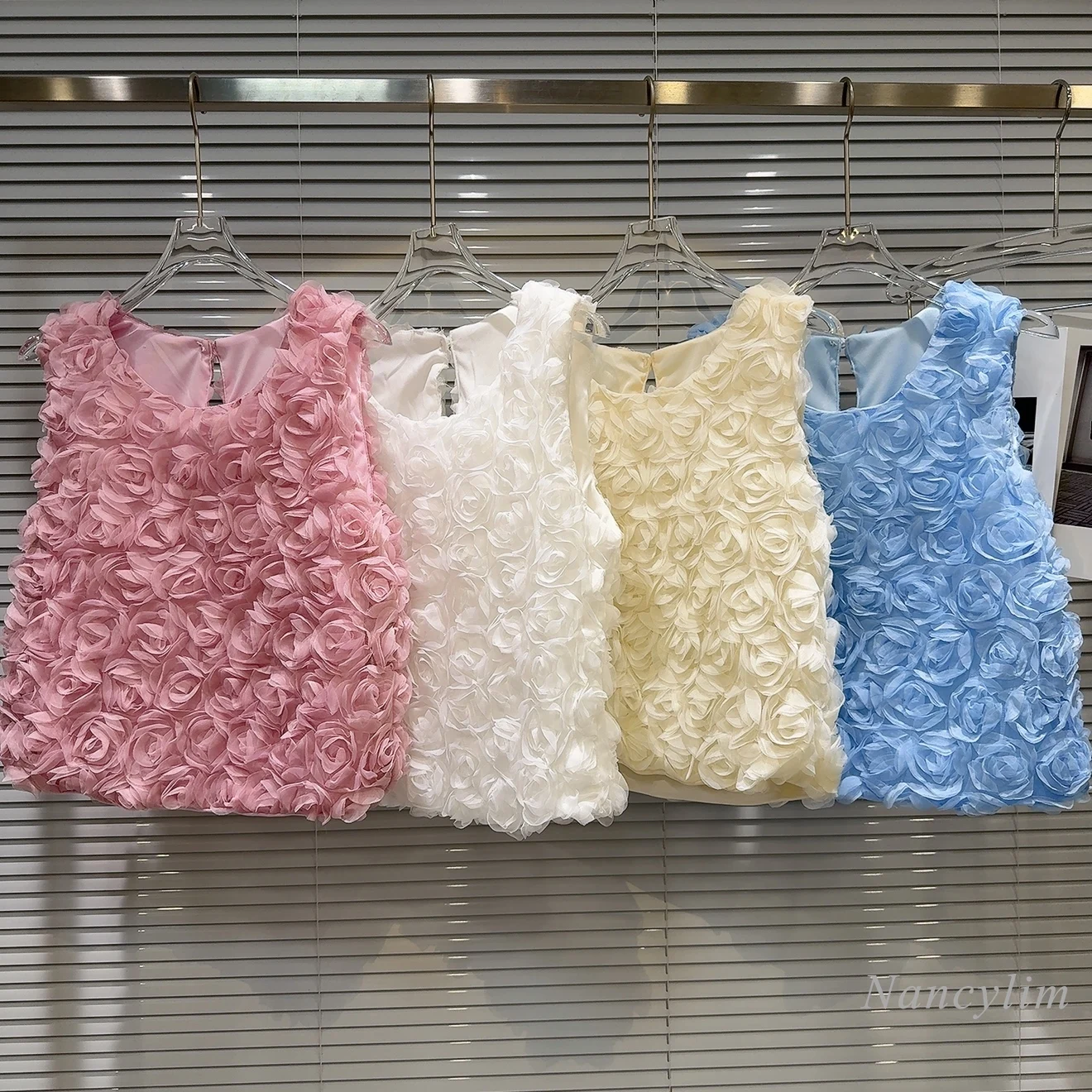 2025 Summer New Niche Sweet Temperament Candy Color Pleated Three-dimensional Flower Design Vest Top Women's Bohemia Tank