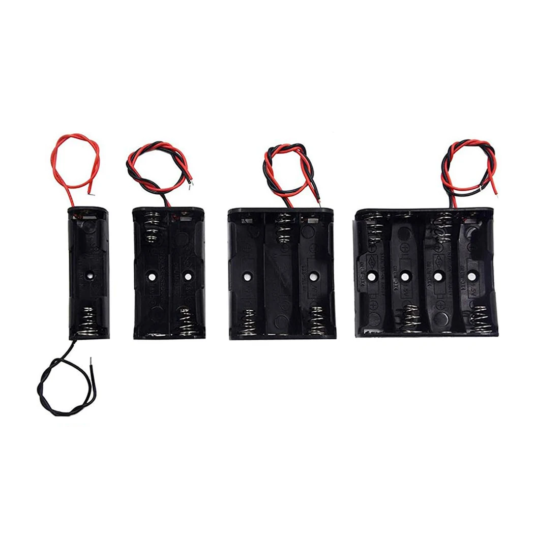4PCS DIY AA Battery Holder Storage Box Case Leads 1X 2X 3X 4X Multi Purposes LR6 Container + Lead Cables
