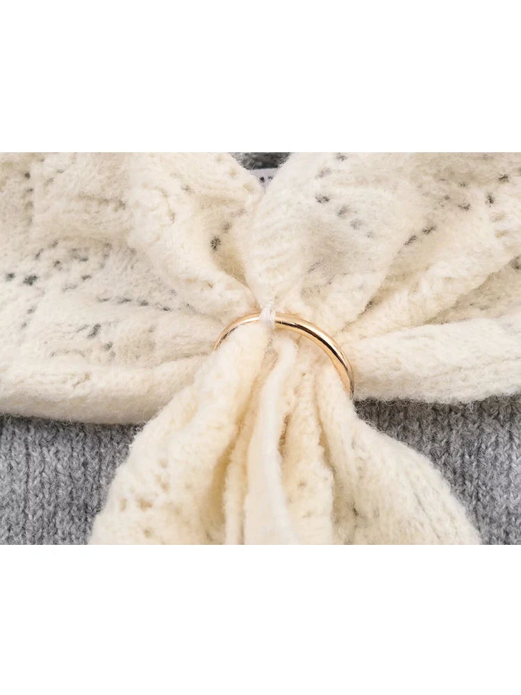 Elegant Knit Short Pullover For Women Chic Scarf Long Sleeves Loose Warm Sweater 2026 New Ladies Daily Street Pullovers