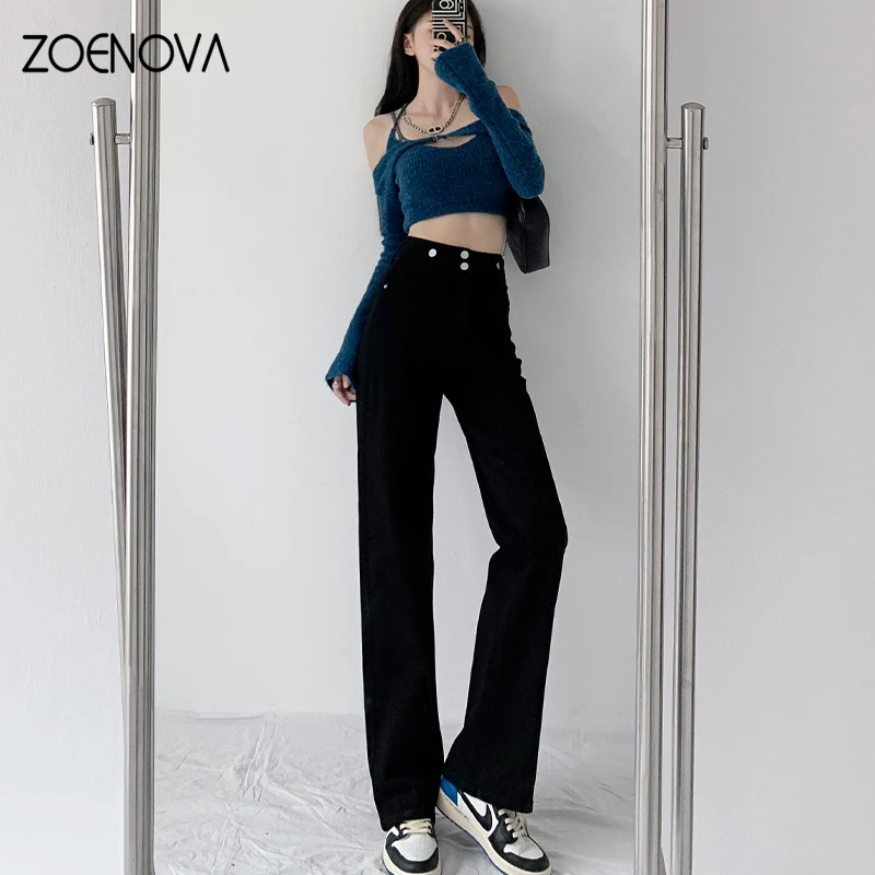 Zoenova Harajuku Moda Jeans Spessi Donna Streetwear Casual Baggy Elastico Dritto Mamma Jeans Denim Pantaloni Oversize A Figura Intera