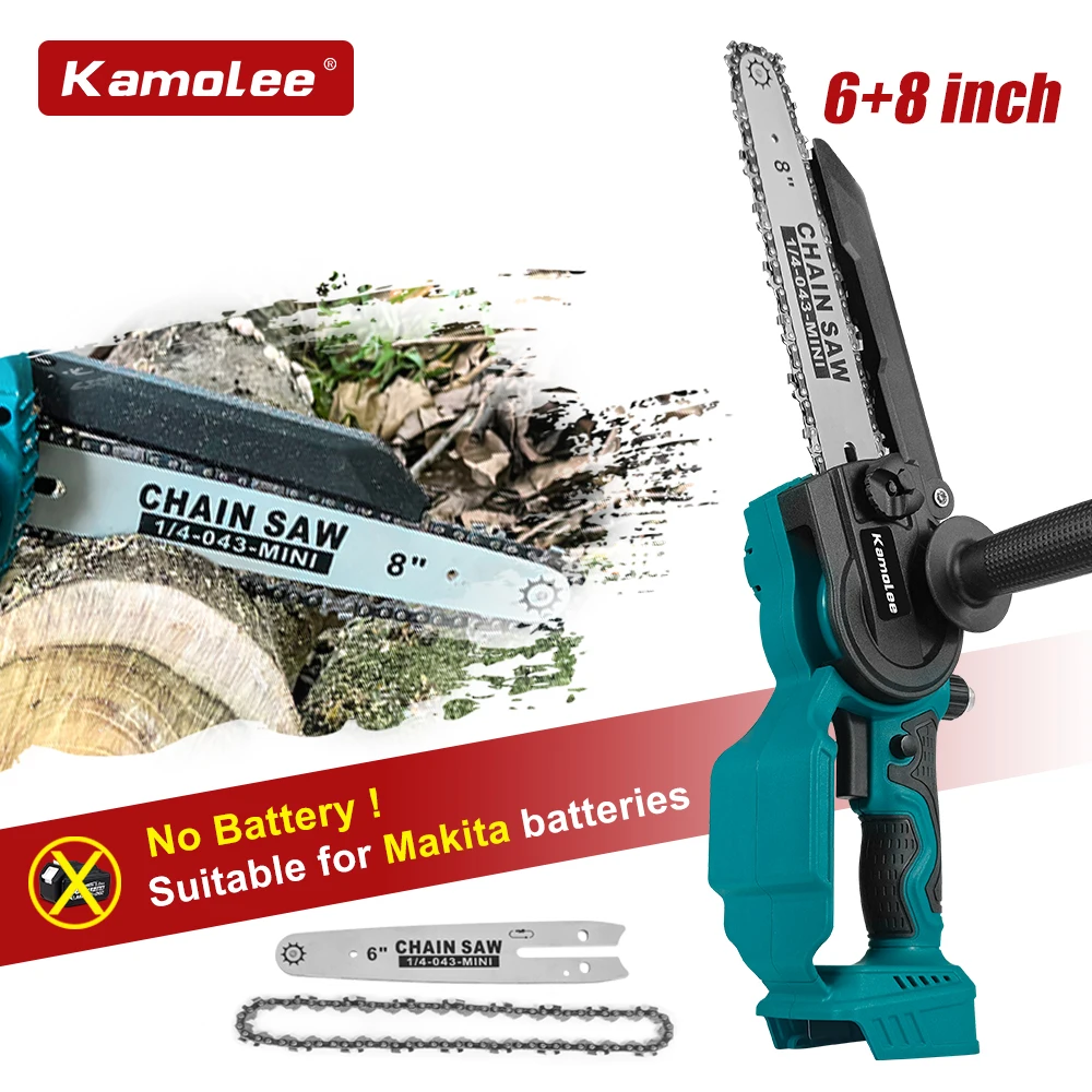 Kamolee 6 + 8 Inch Mini Brushless Electric Saw Rechargeable Chain Saw Wood Cutter Pruning Garden Power Tools