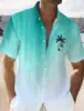 Color Gradient Palm Tree Men's Hawaiian Shirt 3D Printed Button Up Short Sleeve Tee Tops  Summer Vacation Daily Wear 3