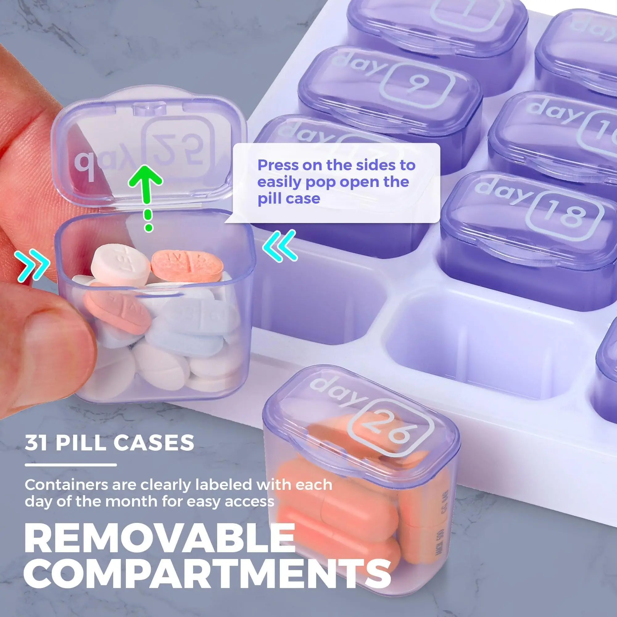 UNTIOR Dispenser Container Box Holder Organizer Weekly 31 Grids Monthly Pill Box Removable Keyboard Shape Medicine Pill Case