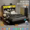King Size Bed Frame with LED Bookcase Headboard, Wooden Storage Bed with Charging Station & 4 Drawers, No Box Spring Needed 4