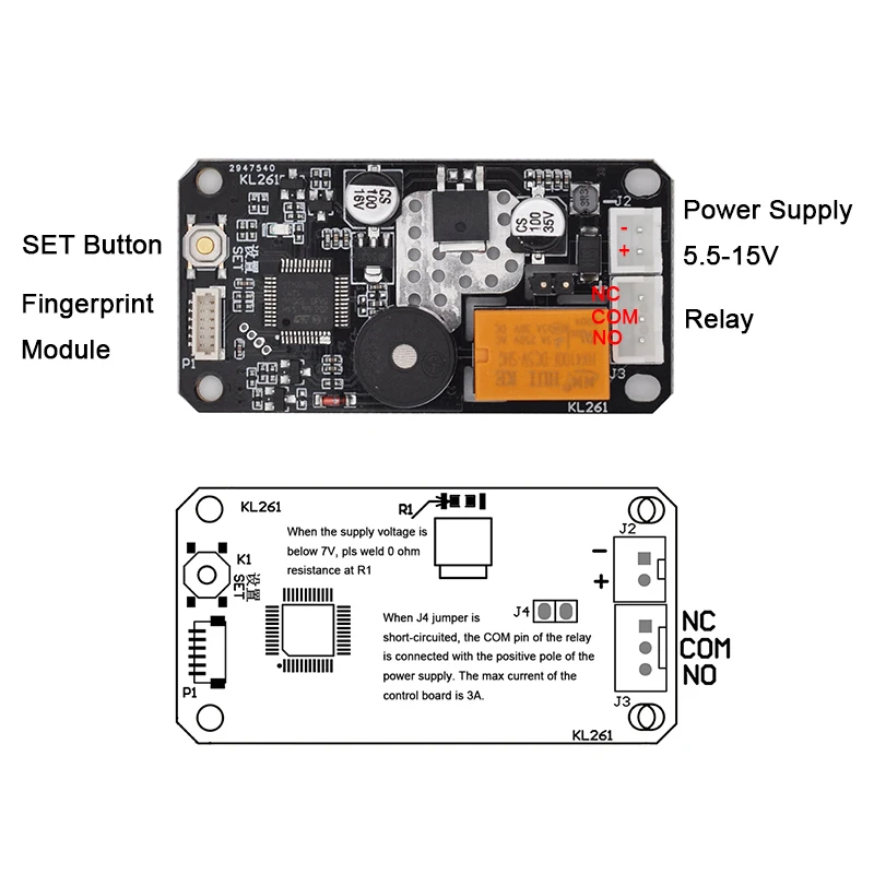 Fingerprint Control Board Module DC5.5-15V Low Power Consumption Relay Output Admin/User Function For Access Control