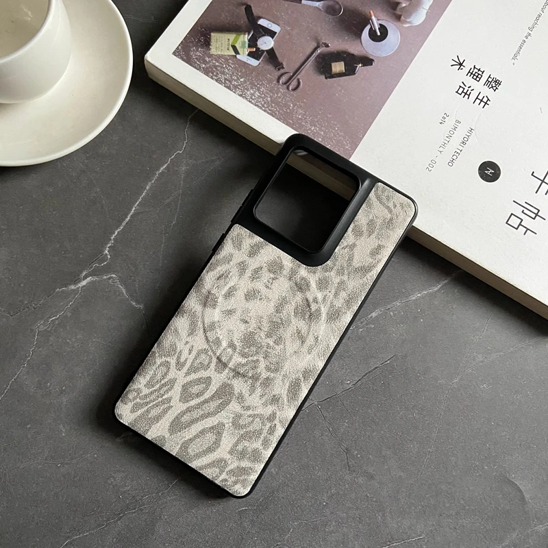 Magnetic Leopard Floral Leather Case with Mag-Safe Shell