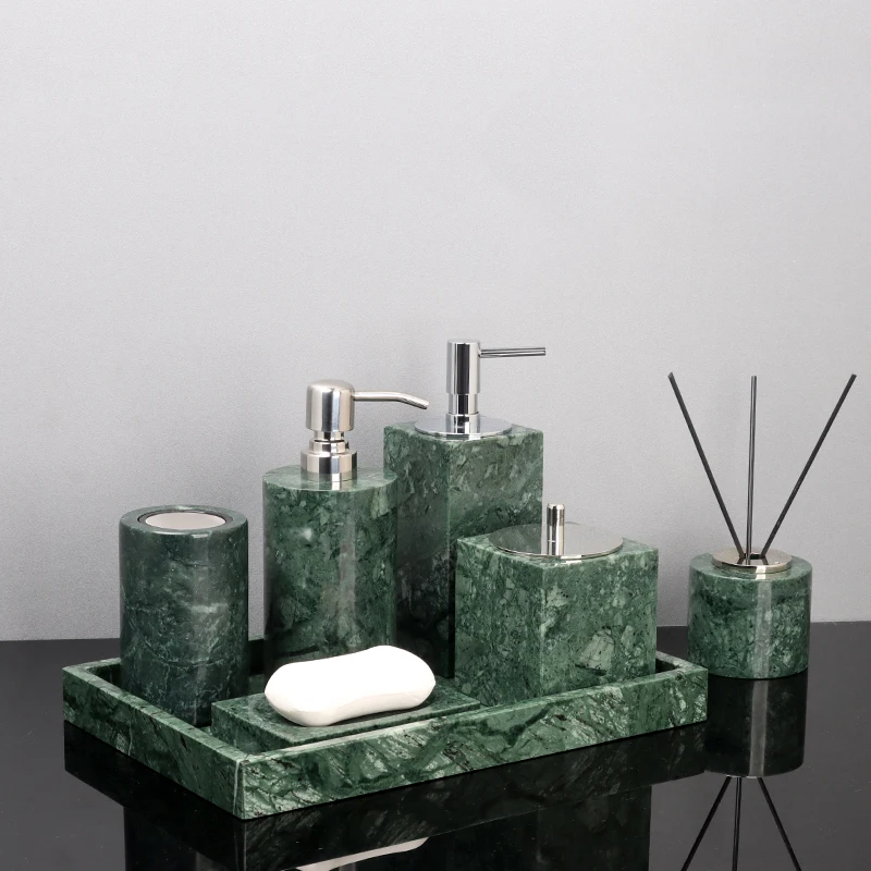 Soap dispenser tongue scraper toilet paper box Indian Green Natural Marble Bathroom Accessories Retro Soap Dispenser Soap Dish Toothbrush Holder Tissue Box Bathroom Set