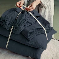 Pure Linen Fitted Bed Sheet Set, Sheet with Elastic Band and Pillowcases, Soft, Breathable Mattress Cover for Queen King Bed 1
