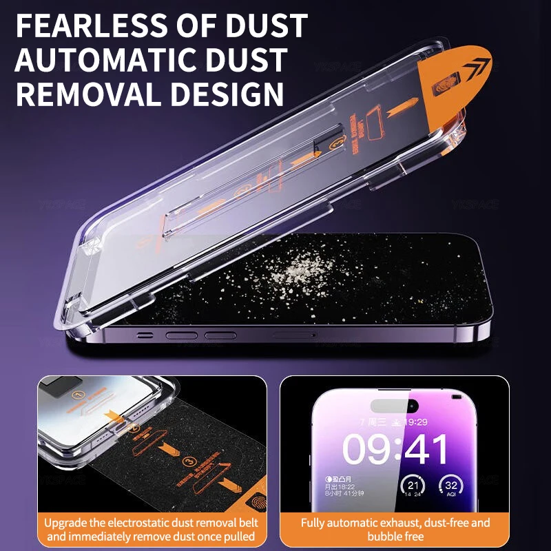 2Pcs Auto Dust Removal Kit 9H Tempered Glass for iPhone 16 15 14 - Main Image
