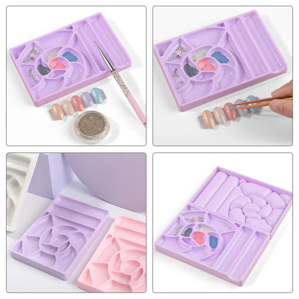 6Pcs 네일 아트 팔레트 플라스틱 네일 폴리쉬 믹싱 플레이트(색상 혼합용 분할 그리드 포함) 간편한 청소 전문가용 가정용