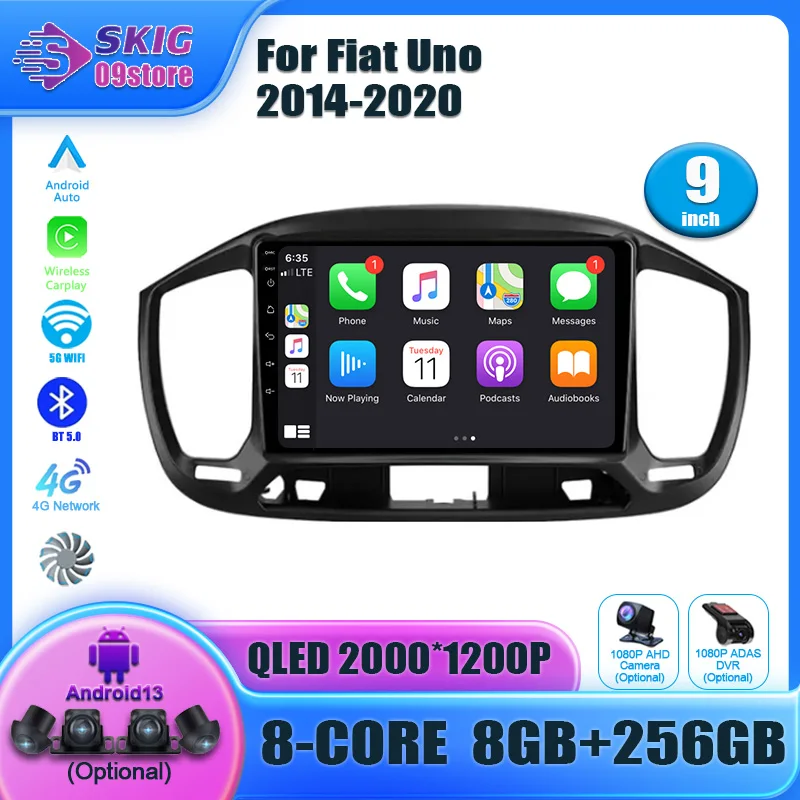 

Car Radio Carplay Android 13 For Fiat Uno 2014- 2020 Multimedia Video Player touch screen Navigation GPS Auto stereo View camera