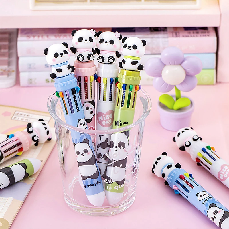 Cartoon Panda Ten Color Ballpoint Pen Student Girl Heart Pressing Pen 10 Color Pen