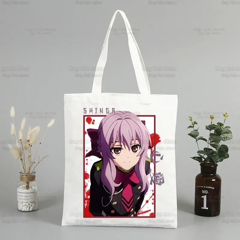 

Yoichi Saotome eraph of The End Shinoa Hiiragi Shopping Bag Bolsas De Tela Grocery Shopper Jute Cotton Bag Jute Sacola Reciclaje