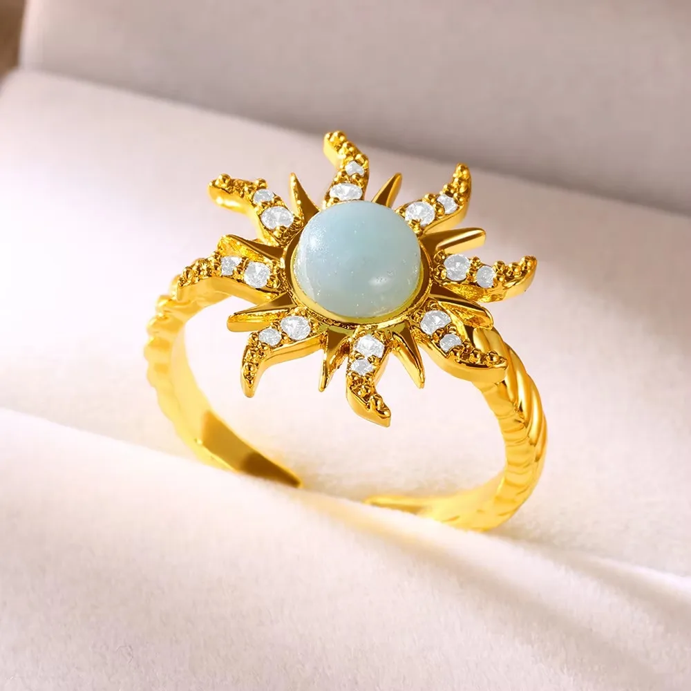 Zircon Stainless Steel Sun Ring for Women