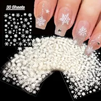 30pcs Sheets Winter 3D Nail Art Stickers Decals Nail Art Supplies for Women And s - Self-Adhesive Cartoon Snowflake Snowman 1