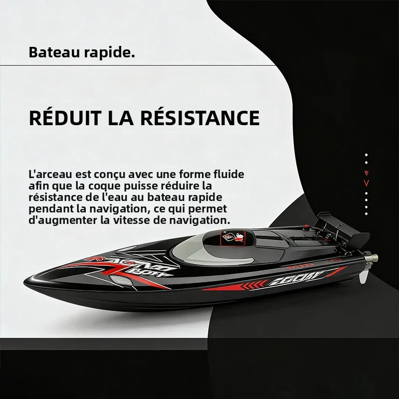 Bateau RC Brushless WLtoys WL916 en virage, gerbes d'eau et hélice visible