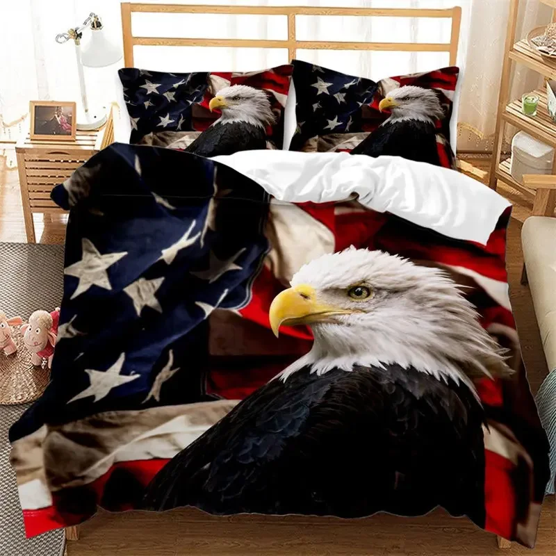 Copripiumino 3D Bald Eagle In Microfibra Patriot American Flag Bedding Set Independence Day Theme Copripiumino Per Bambini Ragazzi Adolescenti
