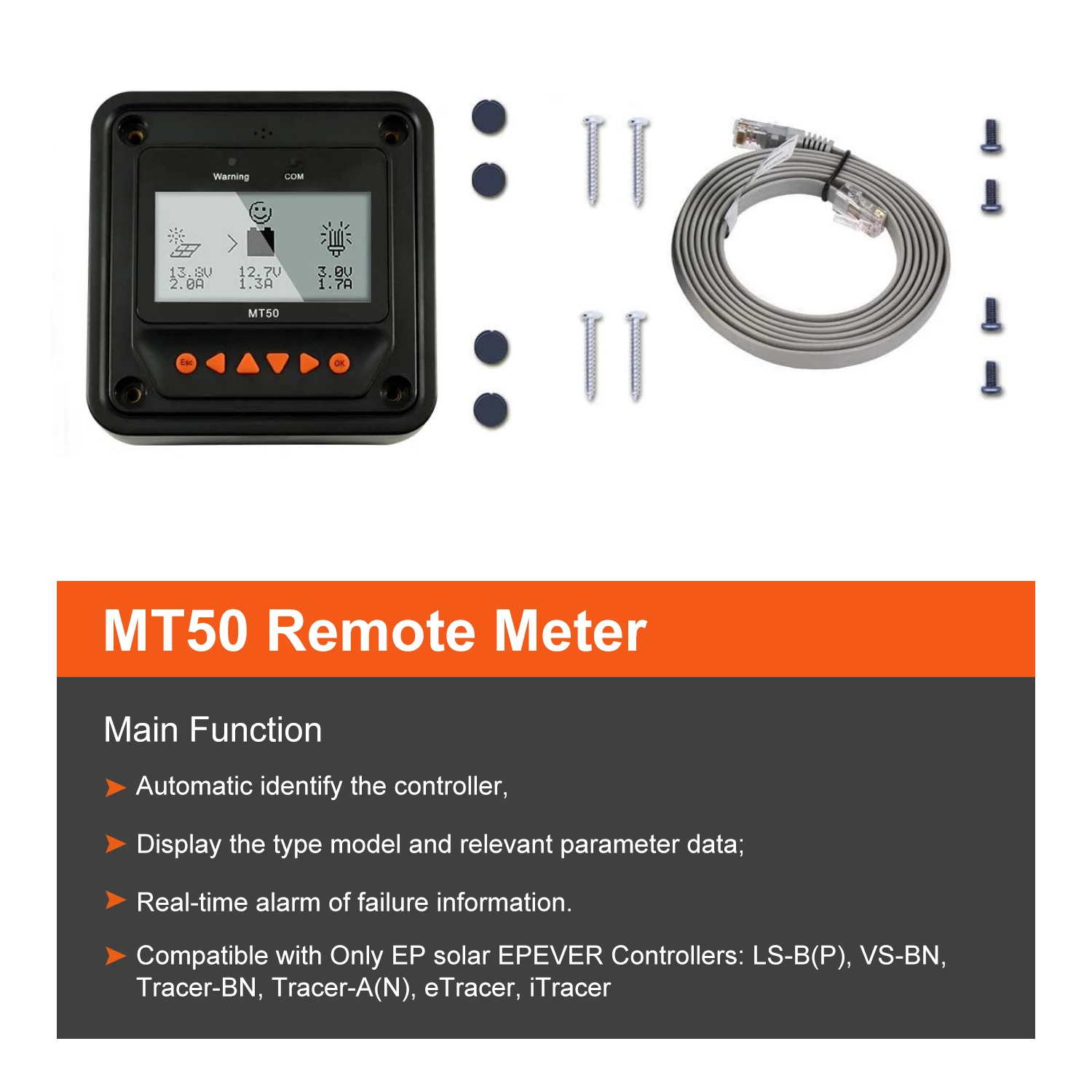 EPever MT50 Display del misuratore remoto per Tracer-AN Series MT-50 per EPever MPPT regolatore di carica solare con Display LCD in tempo reale